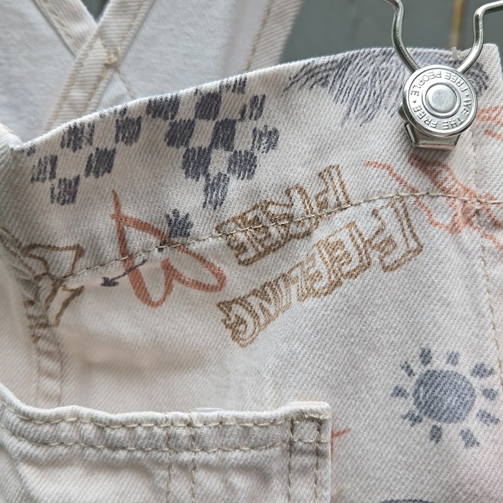 We The Free People Ziggy Pastel Floral Denim Overall Oversized Boho Hippie Y2K - Picture 11 of 11